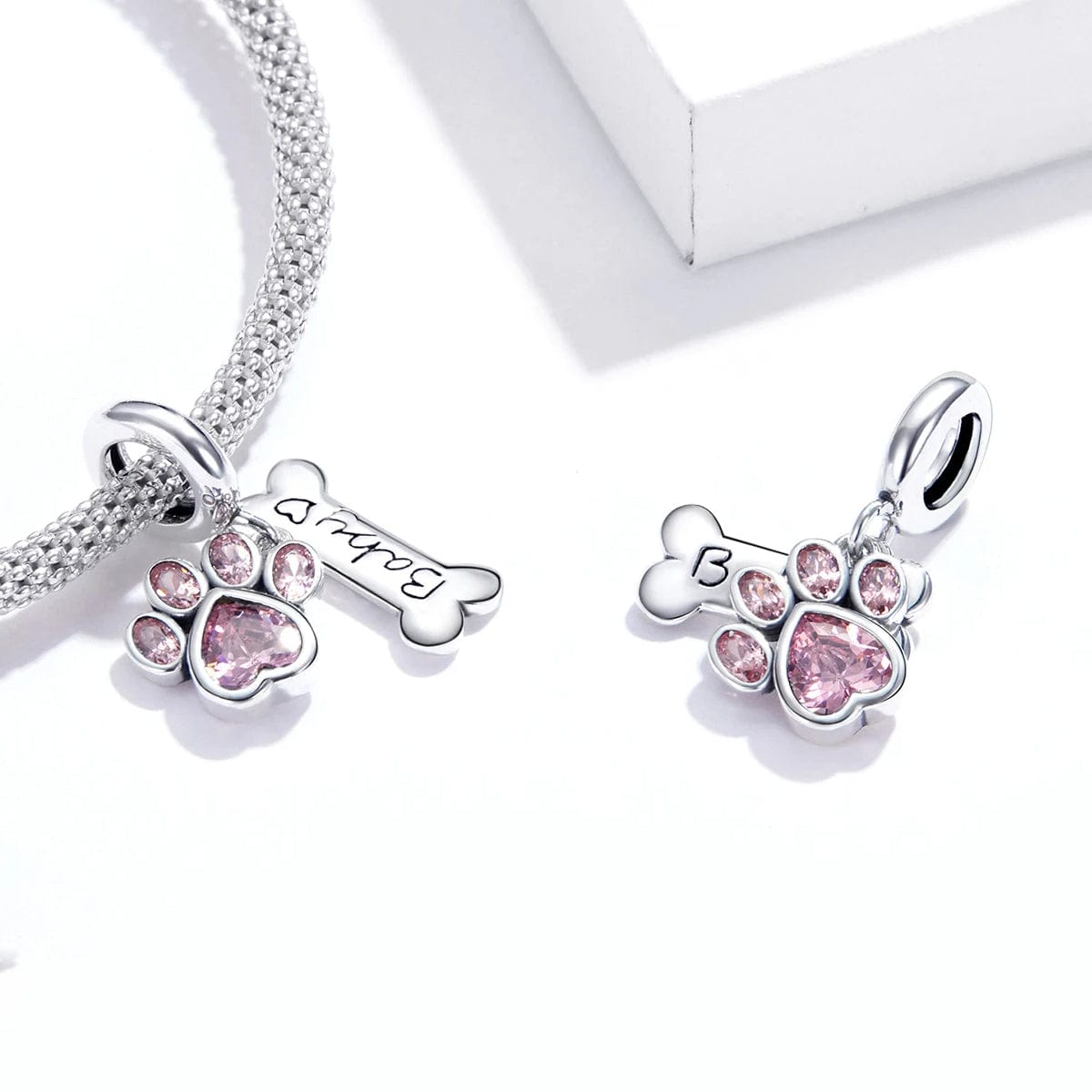 Baby Pink Paw & Bone Double Dangle Charm