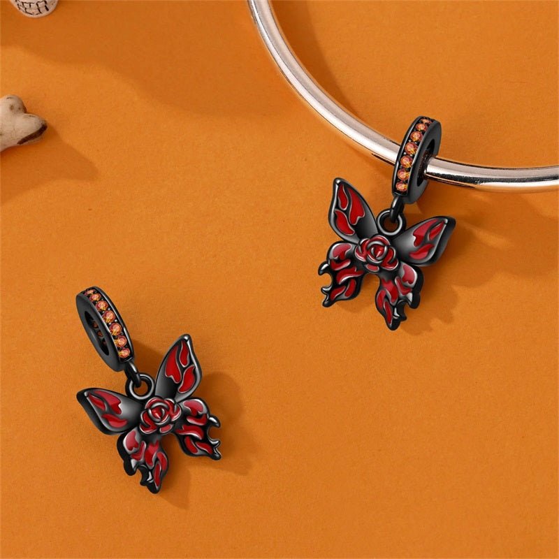 Black & Red Gothic Butterfly with Rose Dangle Charm