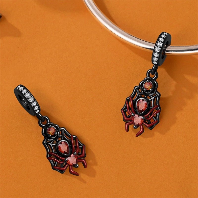 Black & Red Spider Web Dangle Charm