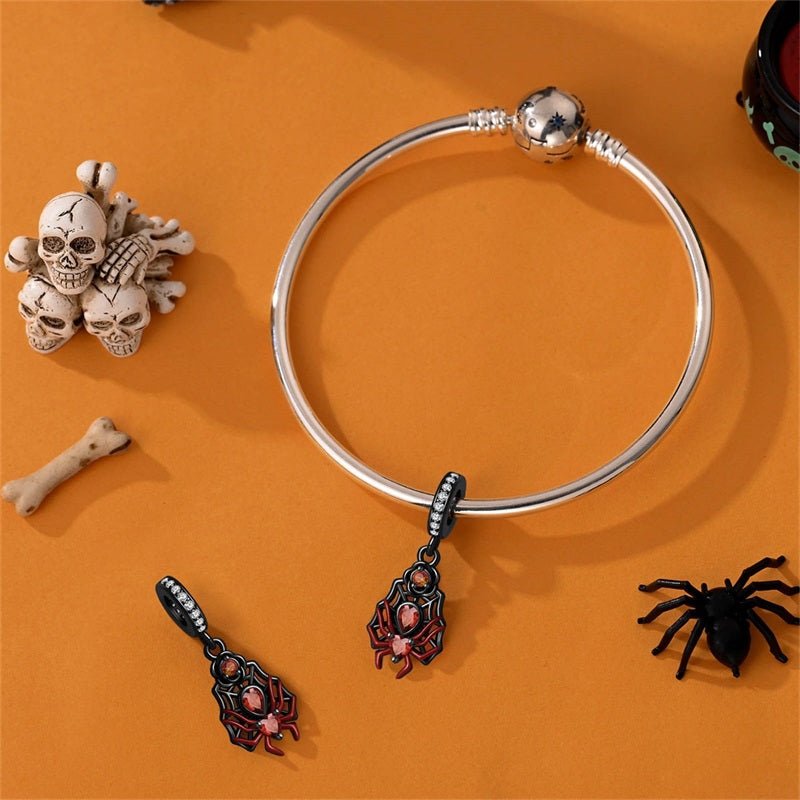 Black & Red Spider Web Dangle Charm