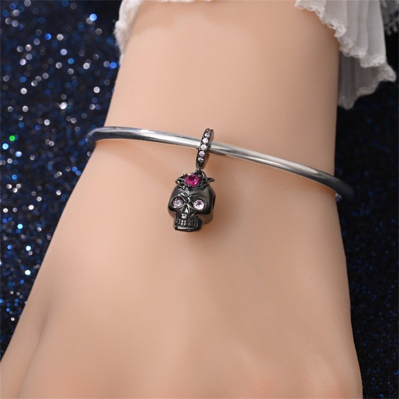 Black Skull with Pink Crystals Dangle Charm