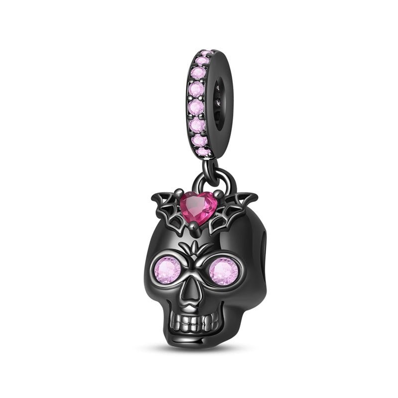 Black Skull with Pink Crystals Dangle Charm