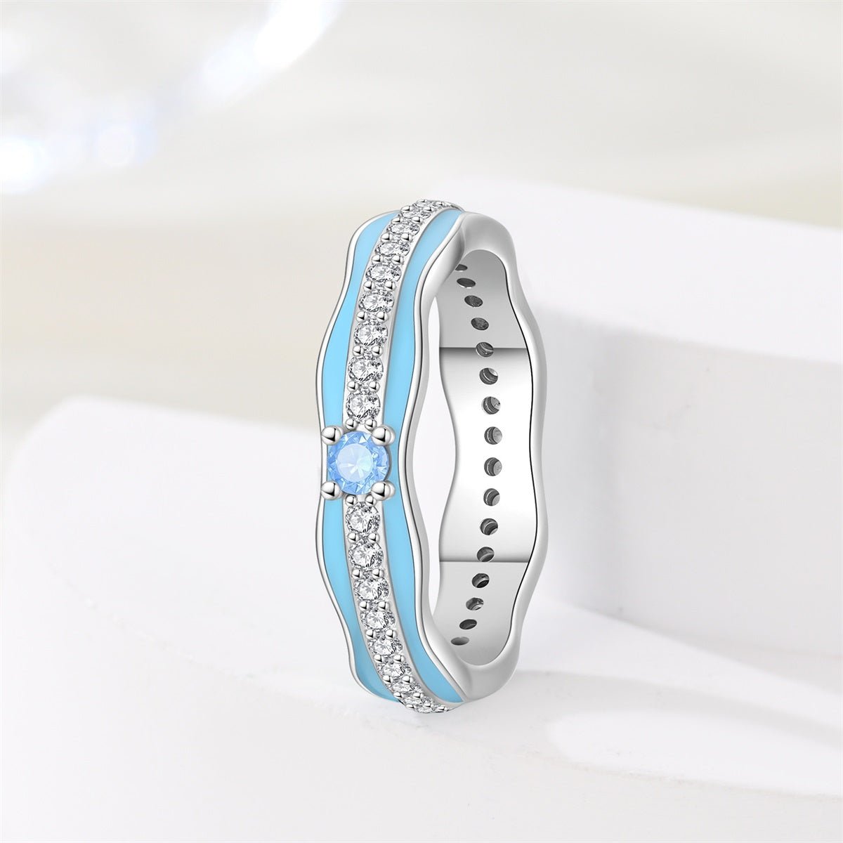 Blue Enamel & Crystal Accent Eternity Band