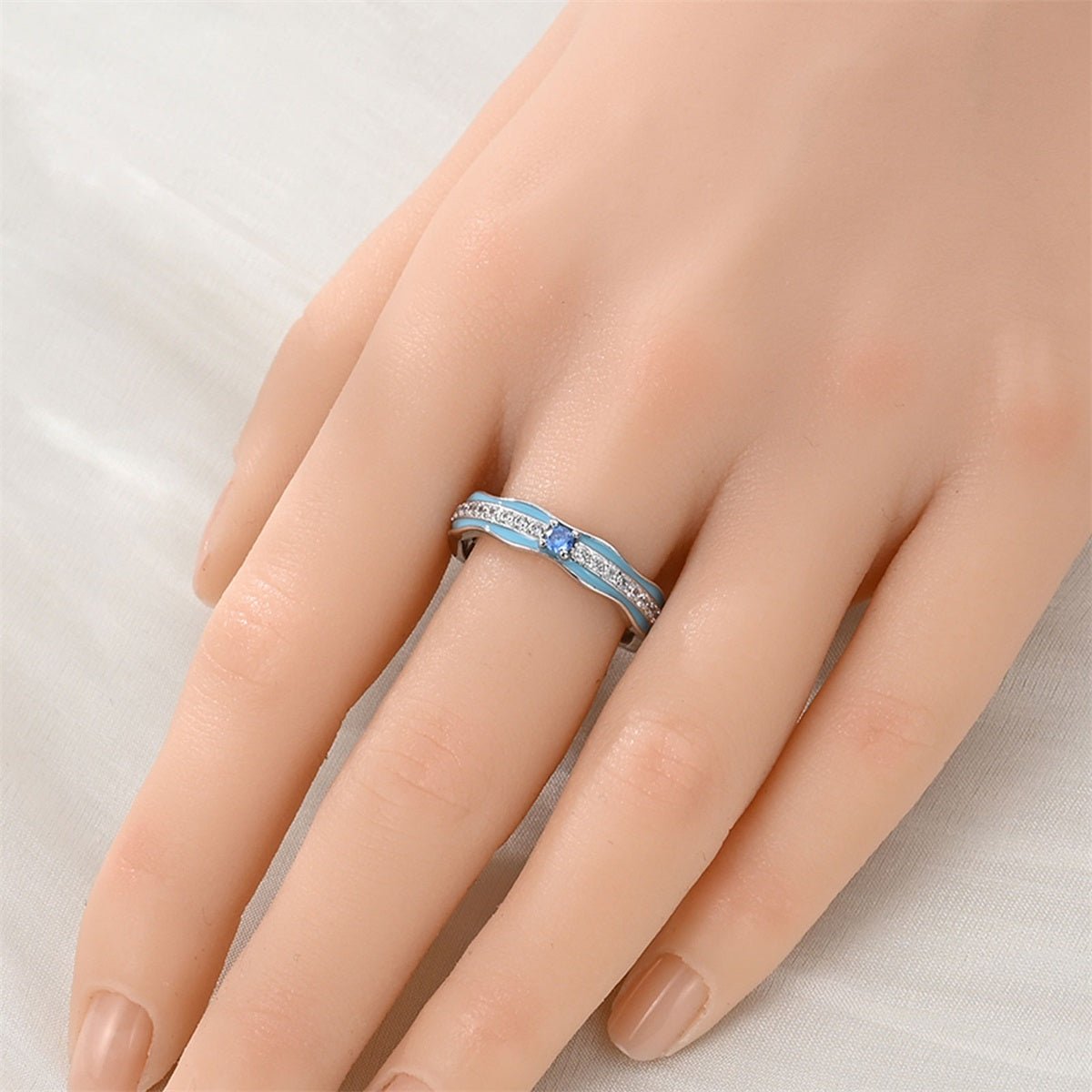Blue Enamel & Crystal Accent Eternity Band