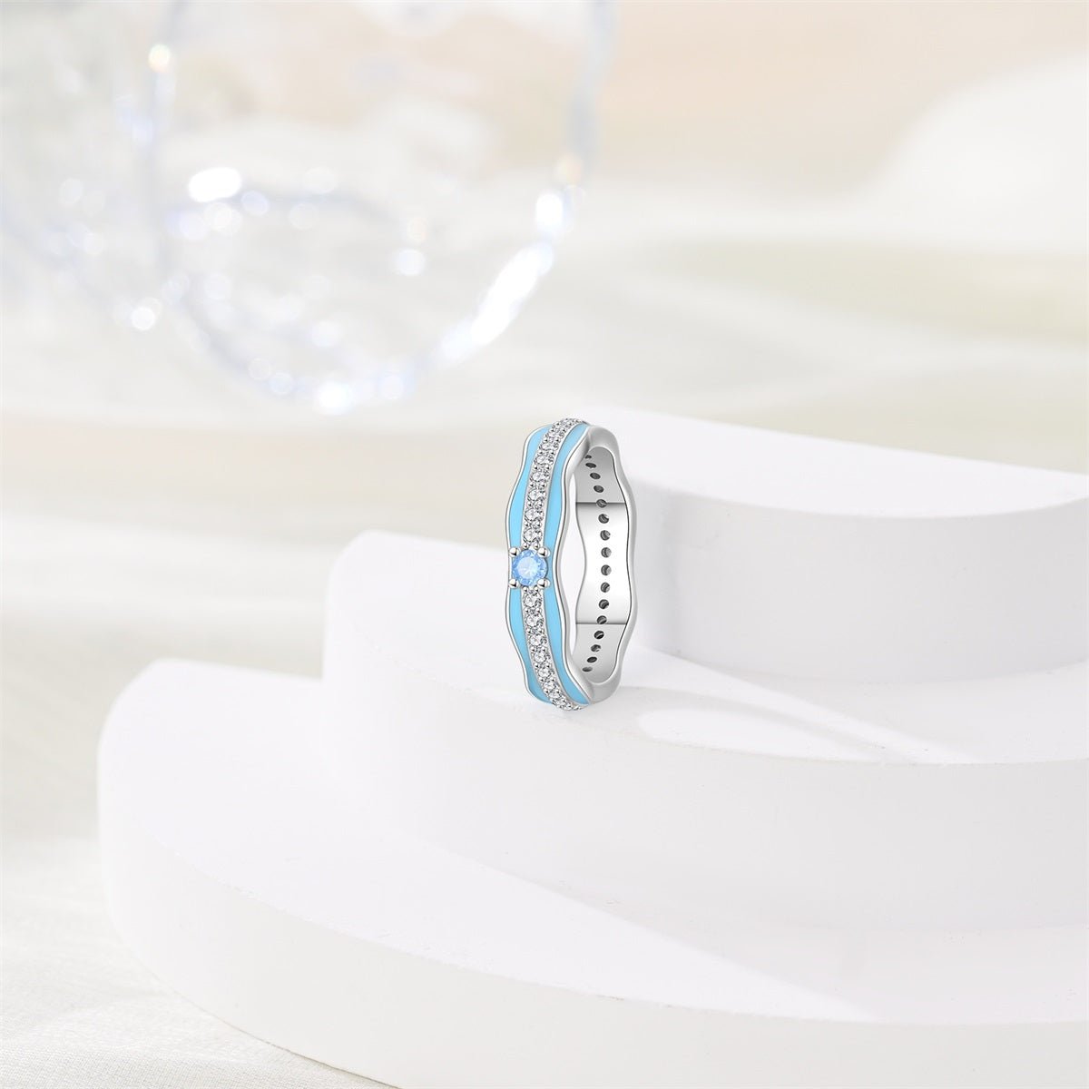 Blue Enamel & Crystal Accent Eternity Band