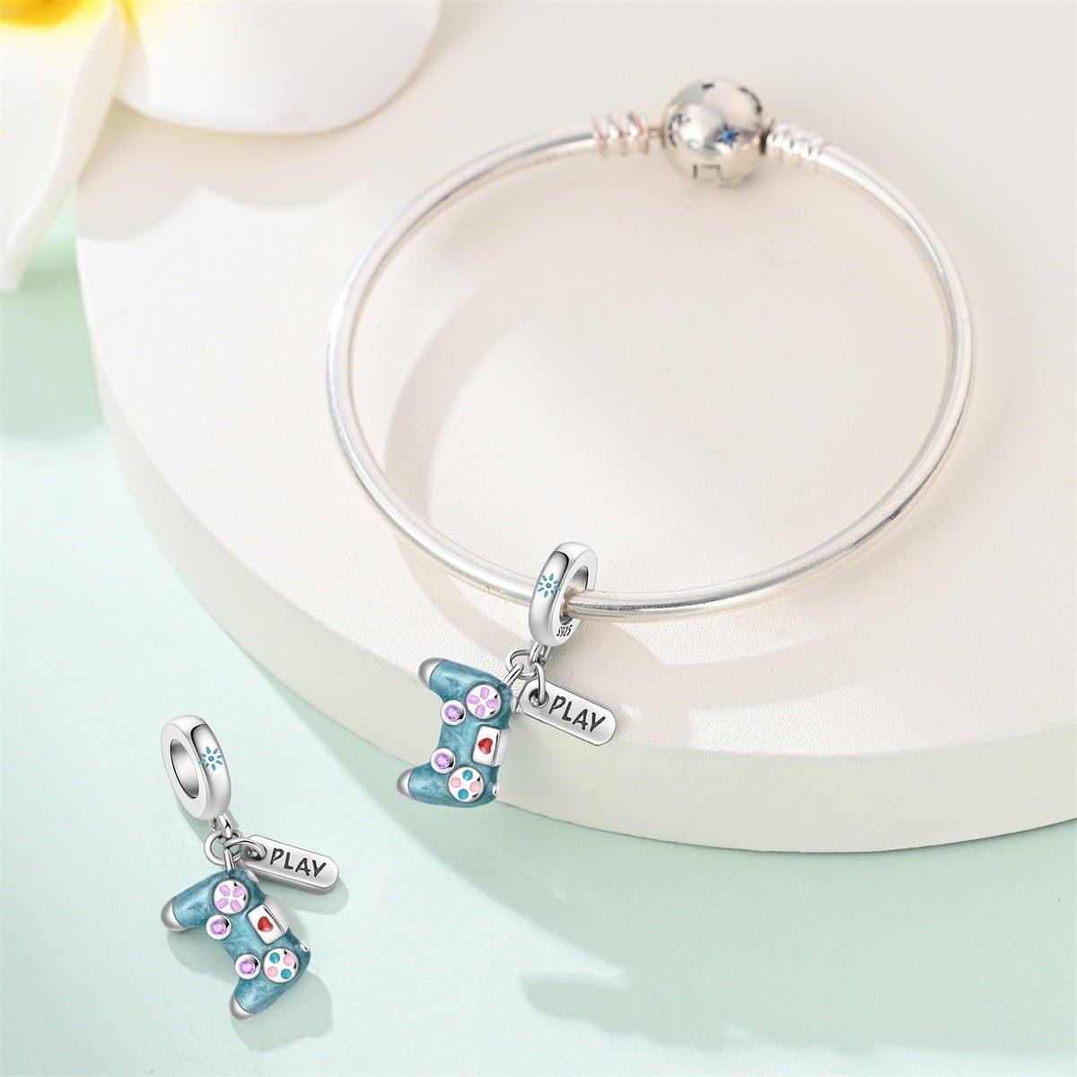 Blue “Play” Game Controller Dangle Charm
