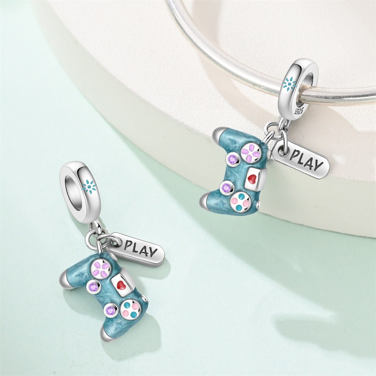 Blue “Play” Game Controller Dangle Charm