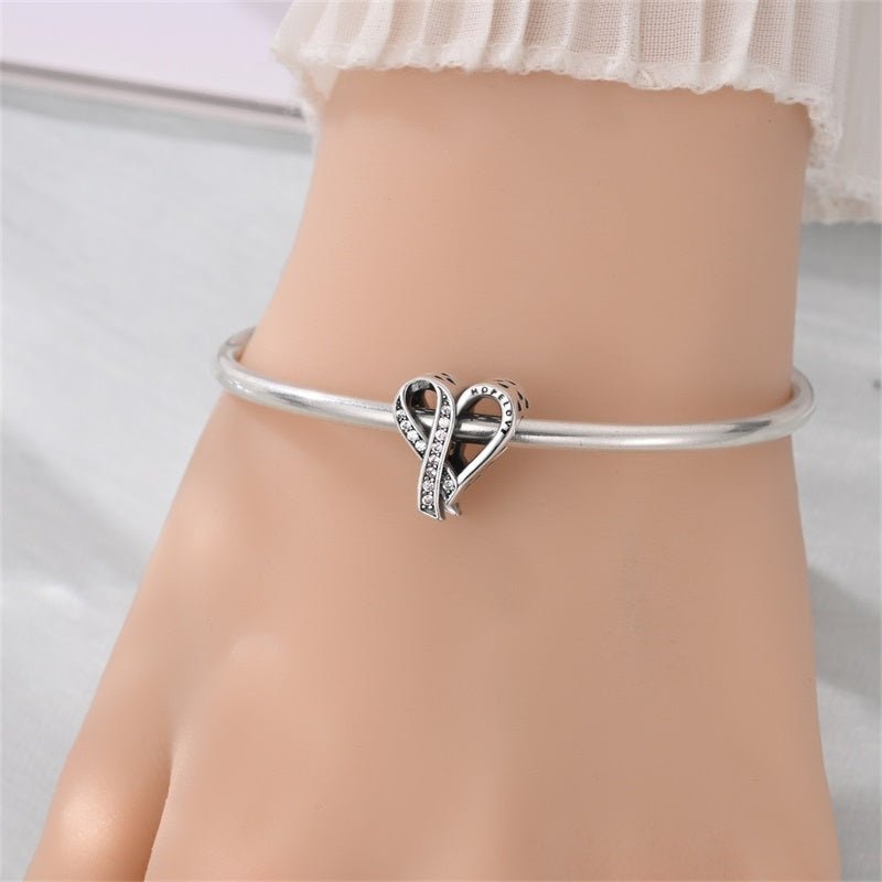 Breast Cancer Awareness Ribbon Heart Charm