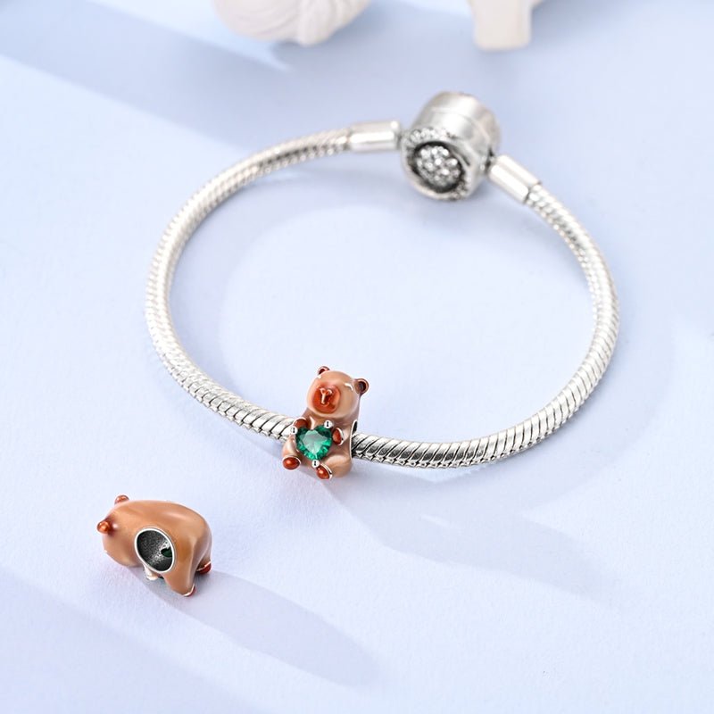 Capybara with Green Heart Gem Charm