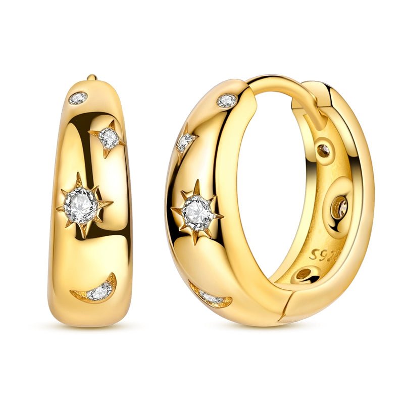 Celestial Star & Moon Gold Hoop Earrings