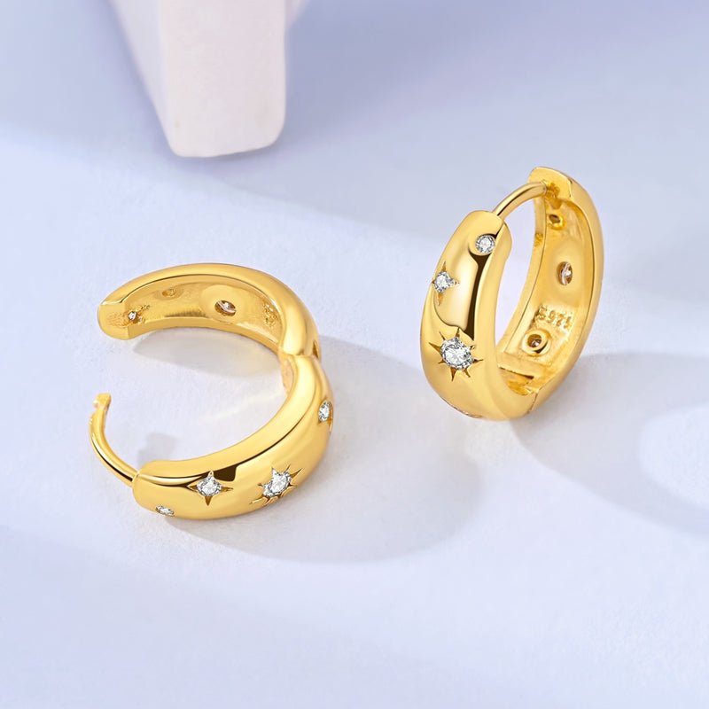 Celestial Star & Moon Gold Hoop Earrings