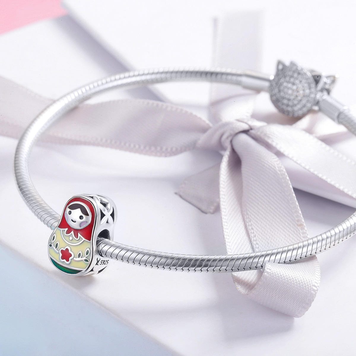 Charming Matryoshka Doll with Red Enamel Accents Charm