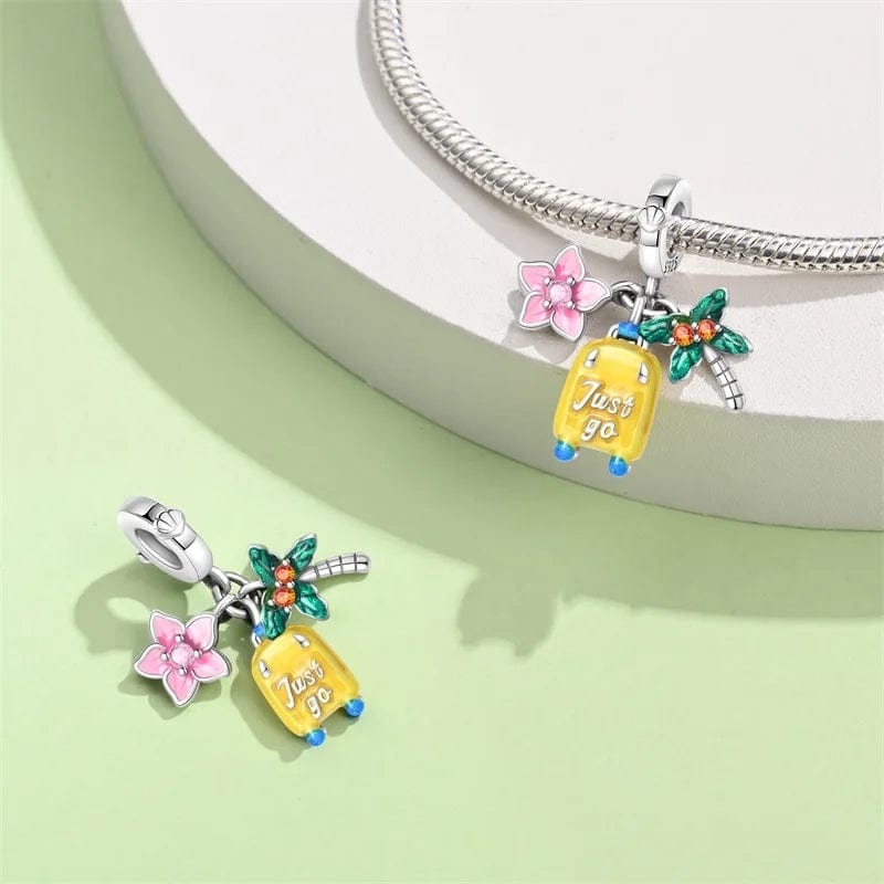 Cherry Blossom, Suitcase & Palm Triple Dangle Charm