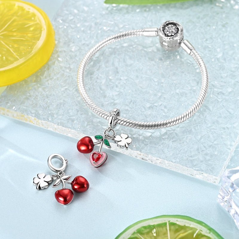 Cherry with Four-Leaf Clover Dangle Charm