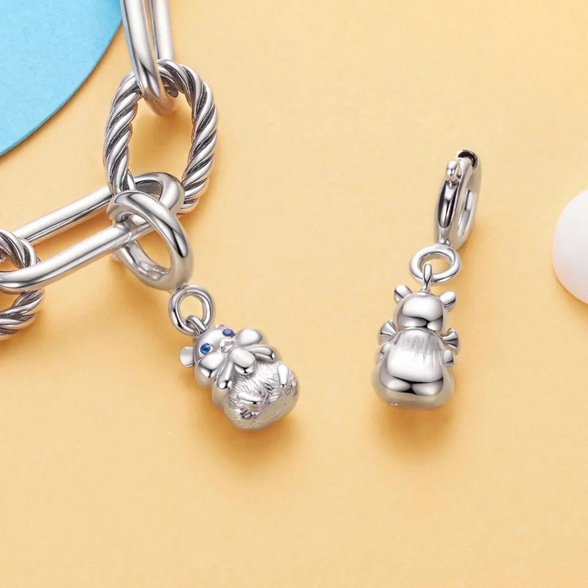 Chubby Hamster with Blue Eyes Dangle Charm