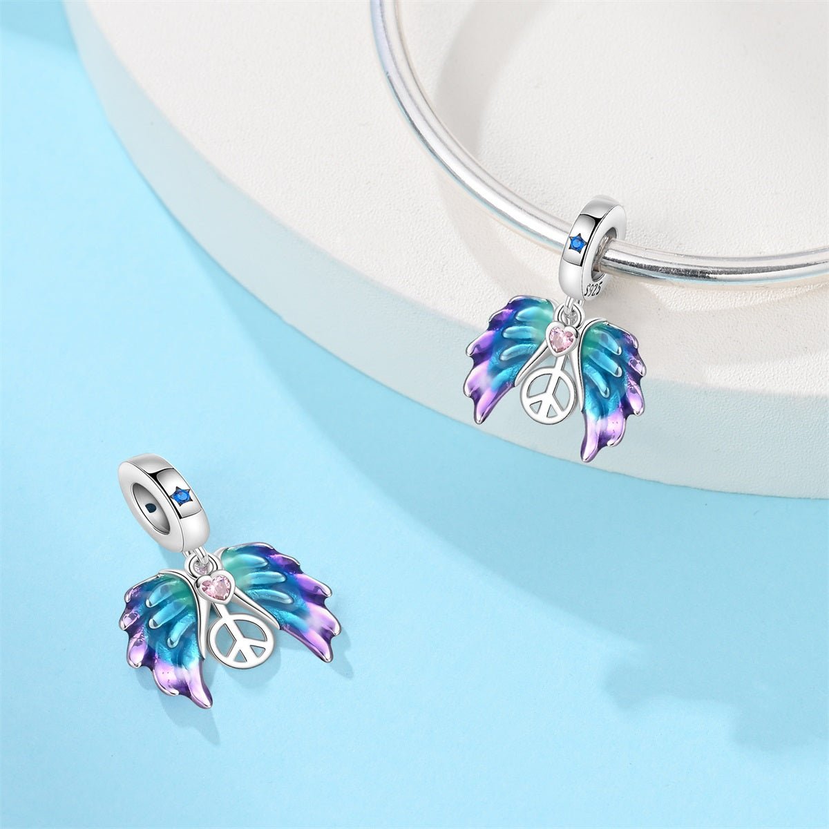 Colorful Angel Wings & Peace Sign Dangle Charm