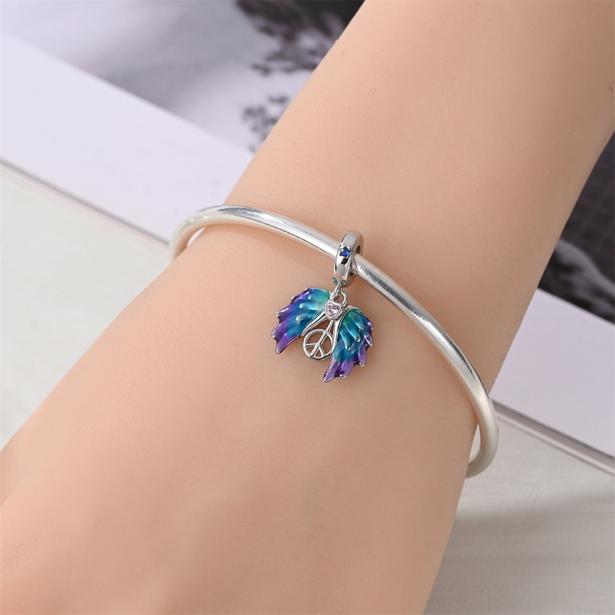 Colorful Angel Wings & Peace Sign Dangle Charm