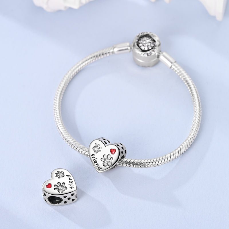 Crystal Paw Print “Friend” Heart Charm
