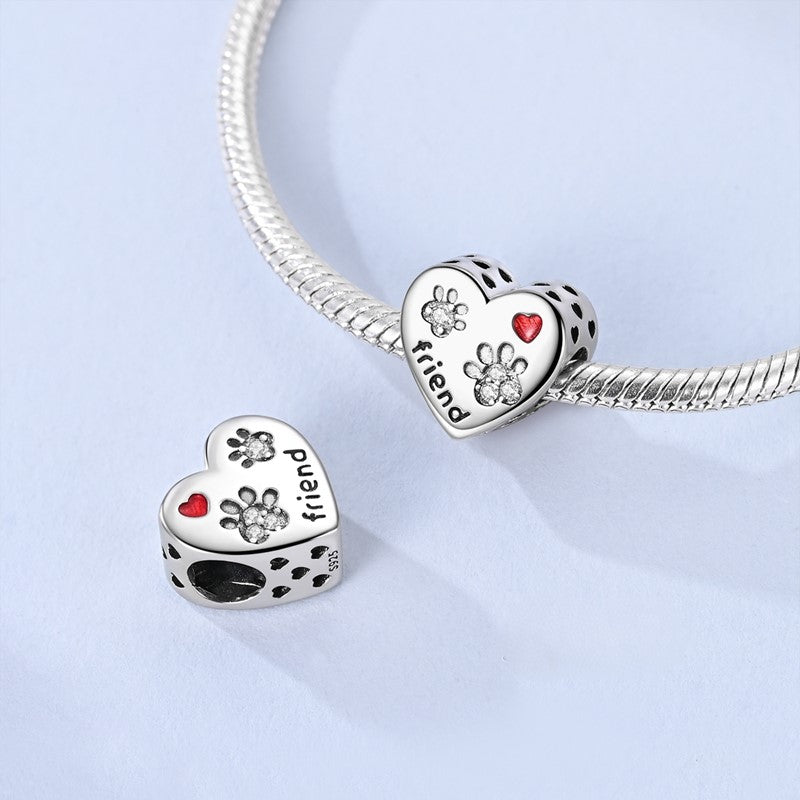 Crystal Paw Print “Friend” Heart Charm