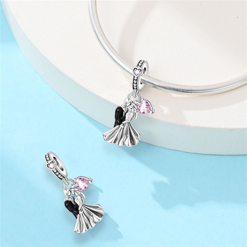 Dancing Couple with Pink Heart Dangle Charm