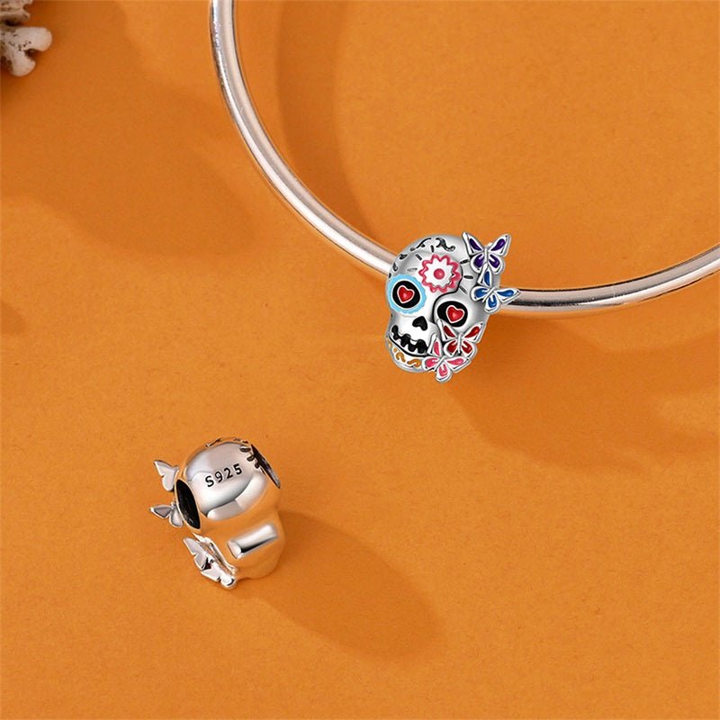 Day of the Dead Sugar Skull with Butterflies Charm