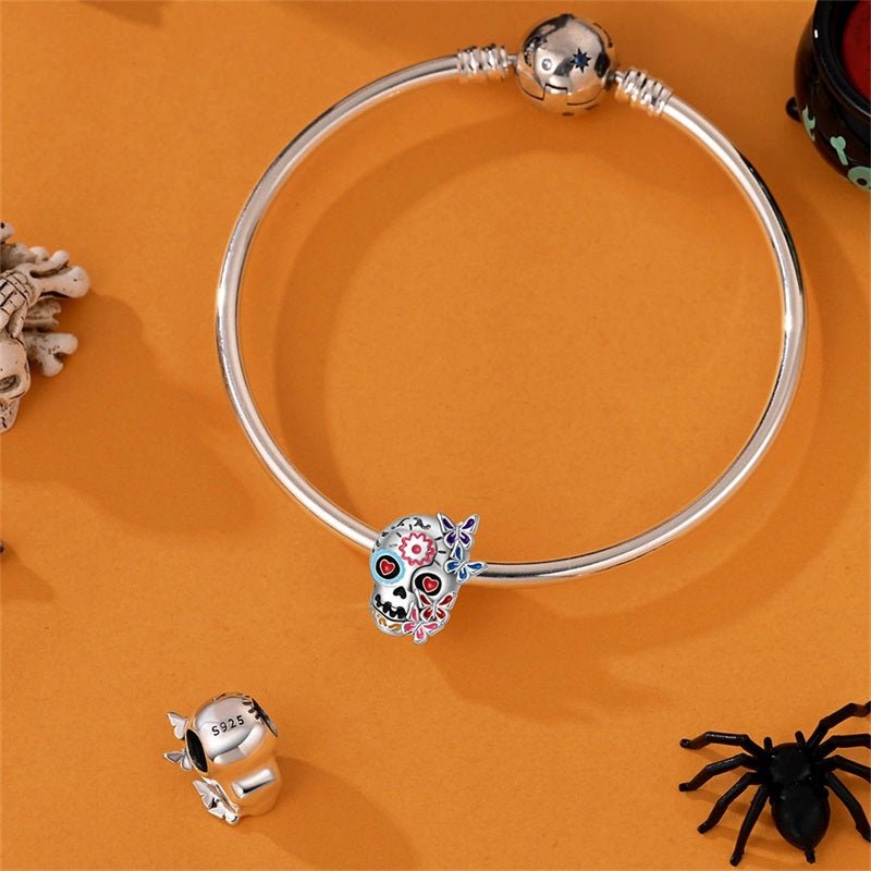 Day of the Dead Sugar Skull with Butterflies Charm