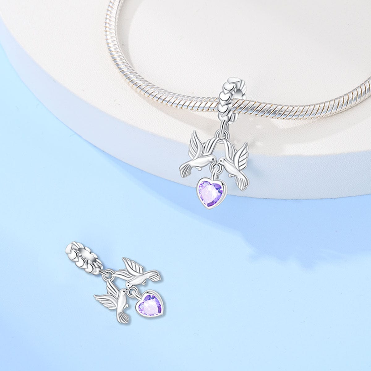 Doves of Peace with Amethyst Heart Pendant