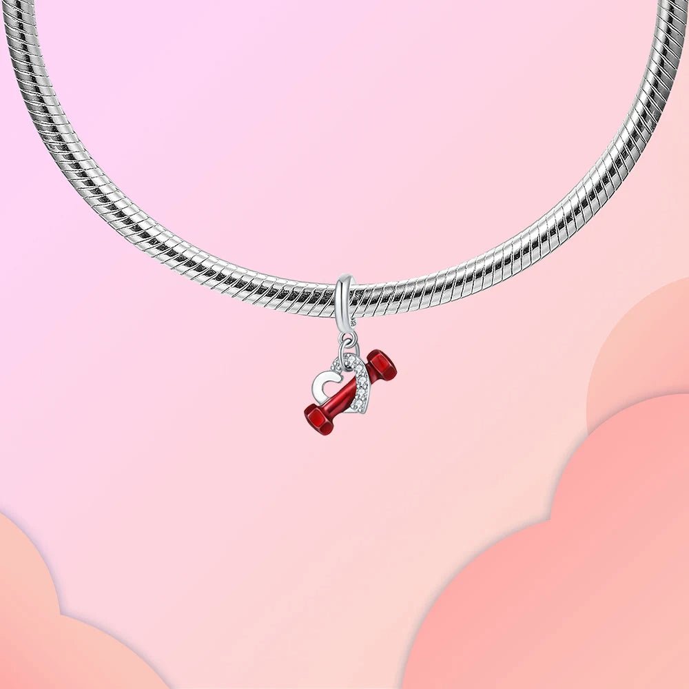 Dumbbell & Heart Dangle Charm