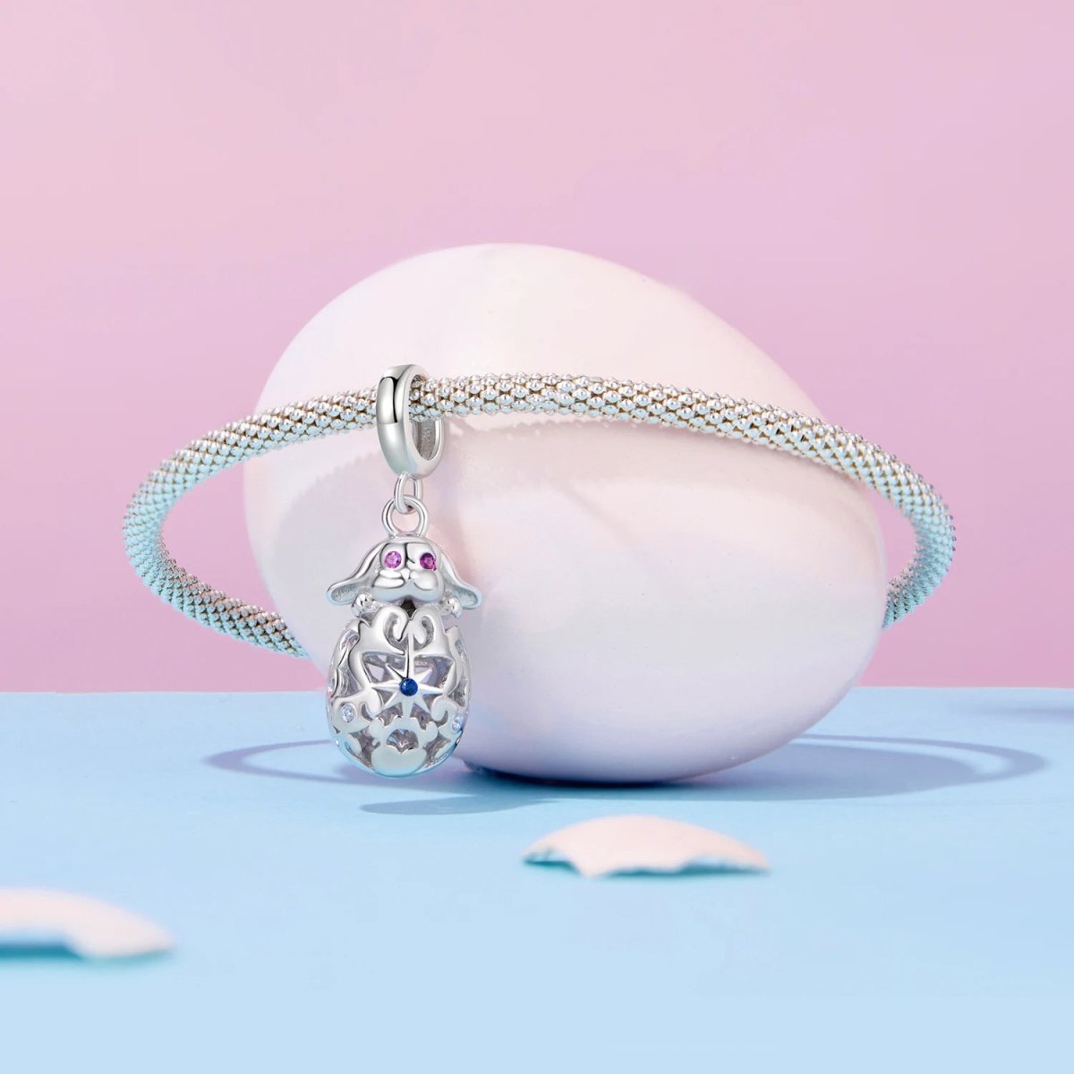 Easter Bunny with Floral Egg Dangle Charm