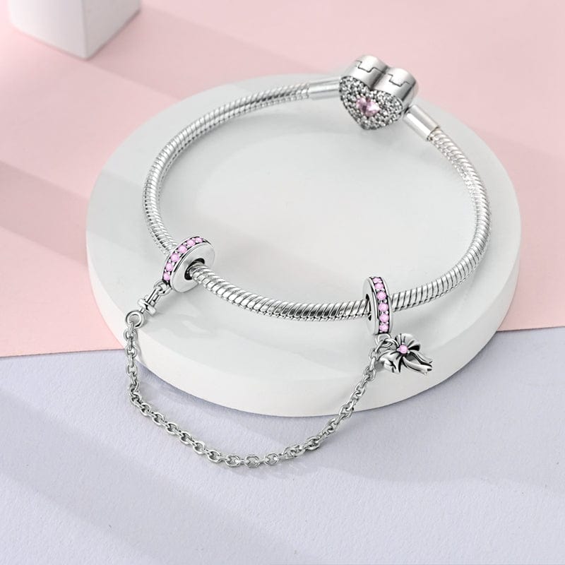 Elegant Bow and Pink Gemstone Safety Chain