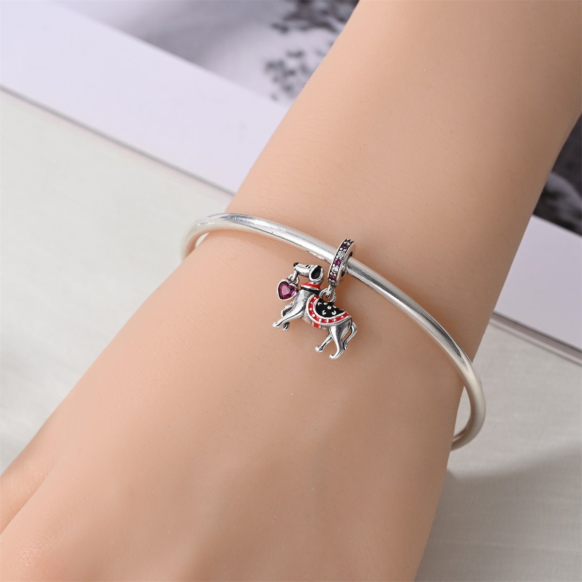 Elegant Hound Dog with Heart Dangle Charm