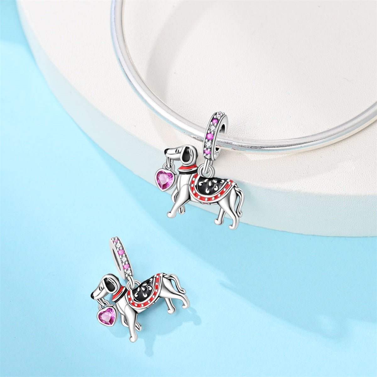 Elegant Hound Dog with Heart Dangle Charm