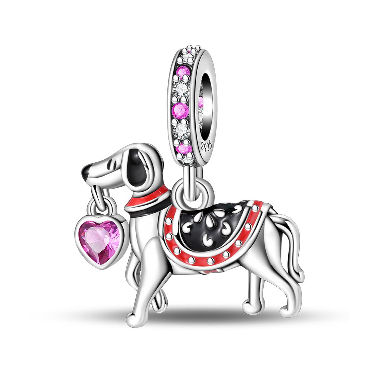 Elegant Hound Dog with Heart Dangle Charm