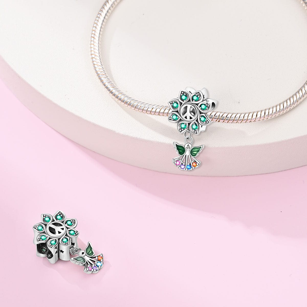 Flower Peace Symbol & Angel Harmony Charm
