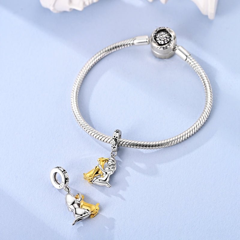 Girl Hugging Dog Dangle Charm