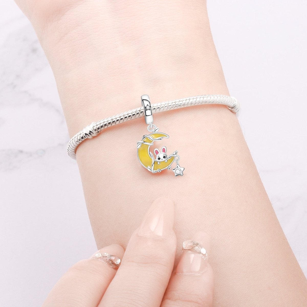 Glow-in-the-Dark Bunny on Crescent Moon Dangle Charm