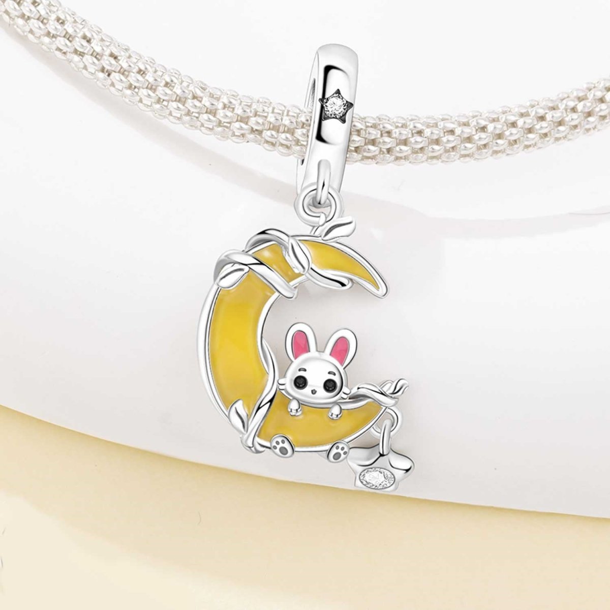 Glow-in-the-Dark Bunny on Crescent Moon Dangle Charm