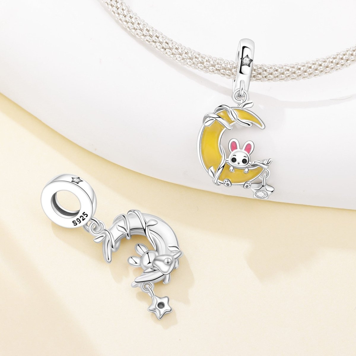 Glow-in-the-Dark Bunny on Crescent Moon Dangle Charm
