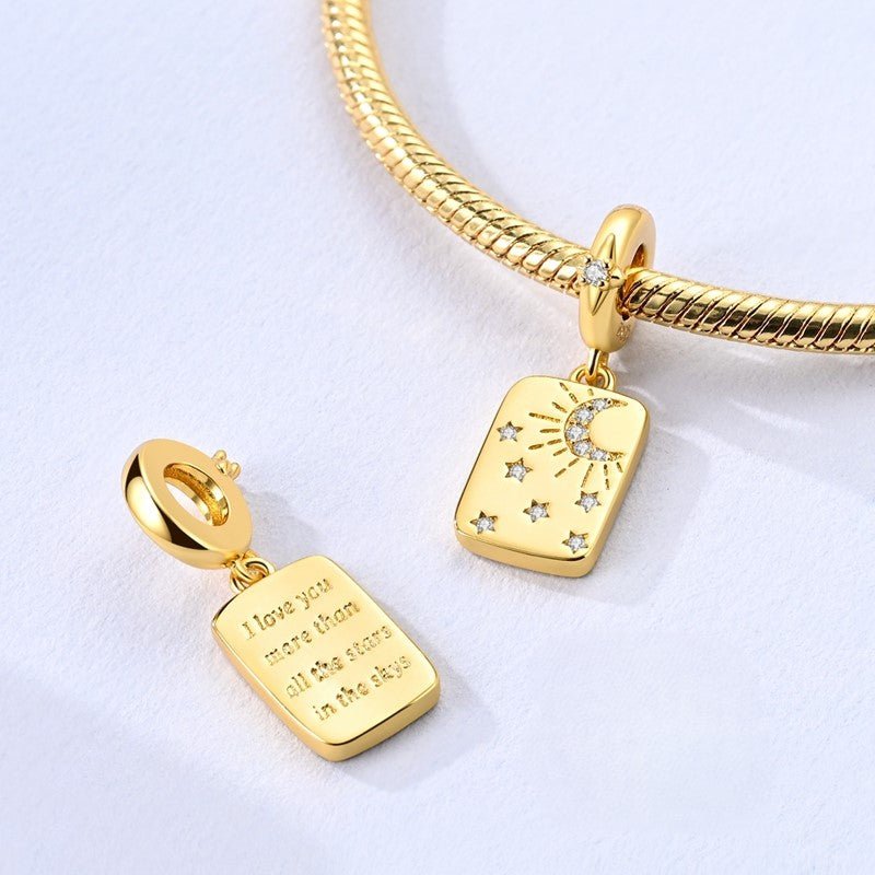 Gold Moon & Stars “I Love You More” Dangle Charm