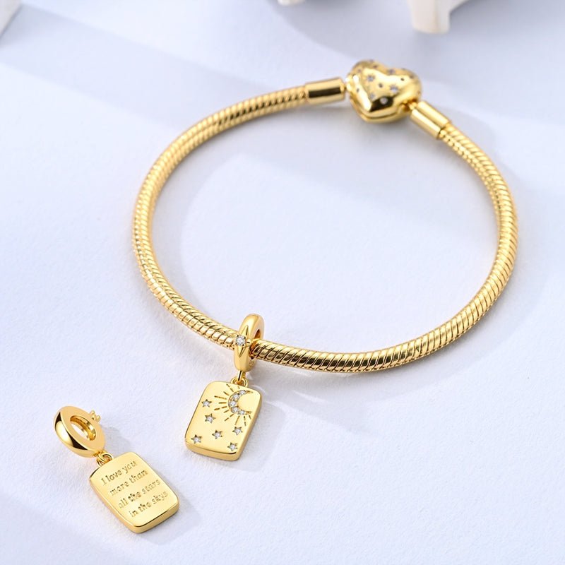 Gold Moon & Stars “I Love You More” Dangle Charm