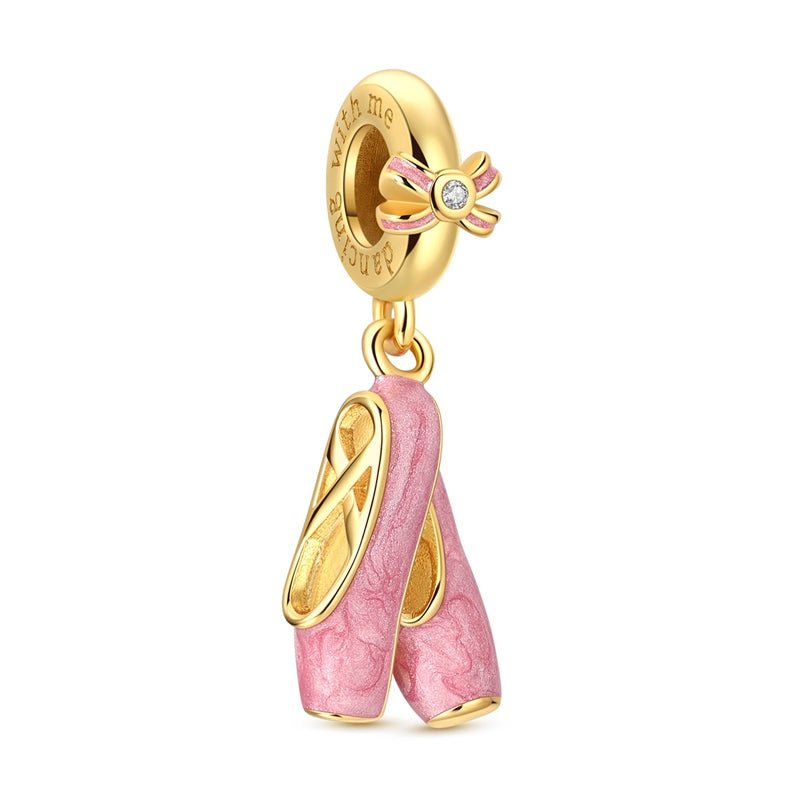 Gold Pink Ballet Shoes Dangle Charm