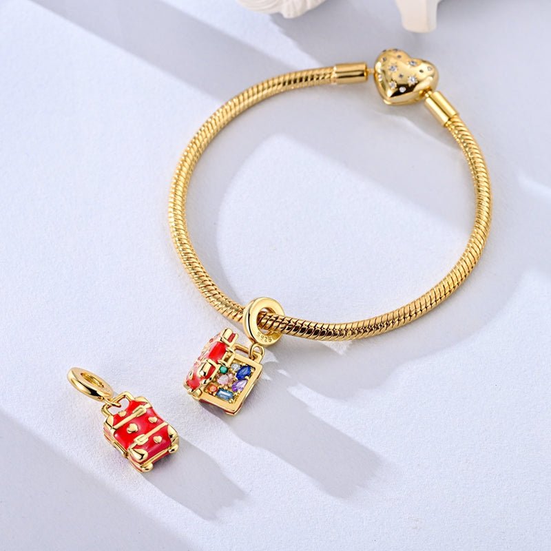 Gold Red Suitcase Travel Charm