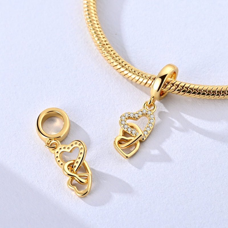 Gold Triple Linked Hearts Dangle Charm