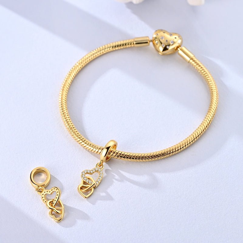 Gold Triple Linked Hearts Dangle Charm