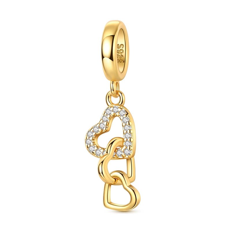 Gold Triple Linked Hearts Dangle Charm