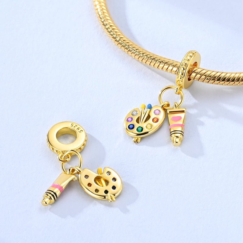 Golden Artist Palette & Paint Tube Dangle Charm