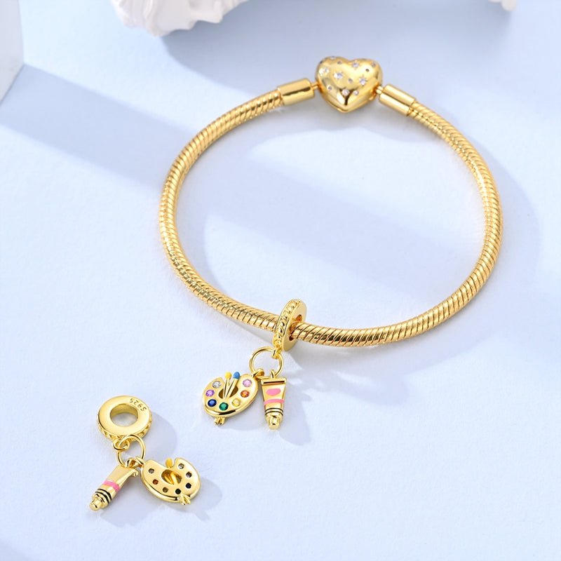 Golden Artist Palette & Paint Tube Dangle Charm