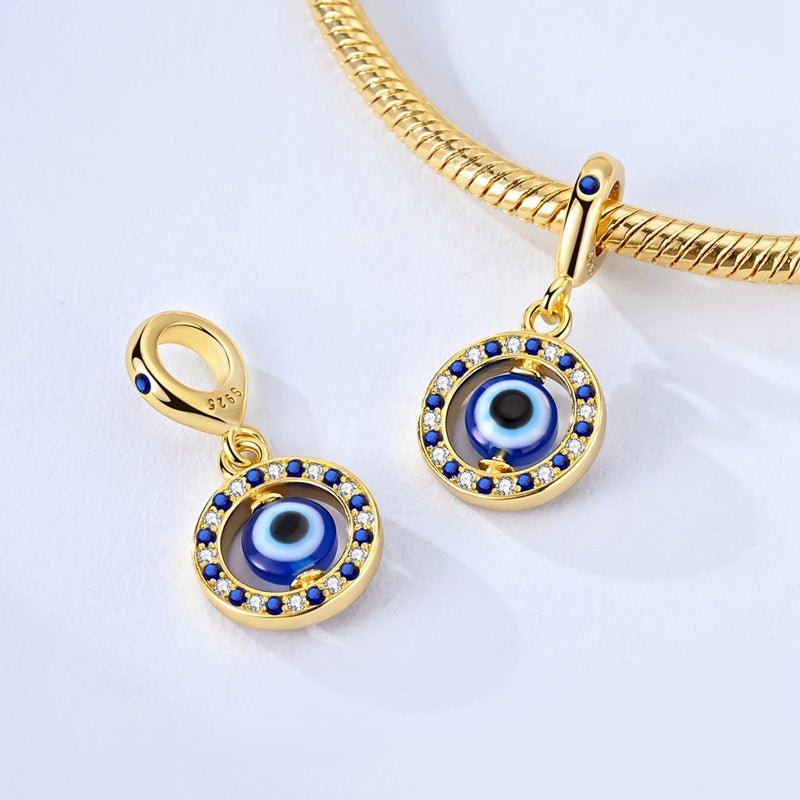 Golden Blue Evil Eye Protection Dangle Charm