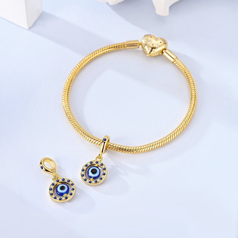 Golden Blue Evil Eye Protection Dangle Charm