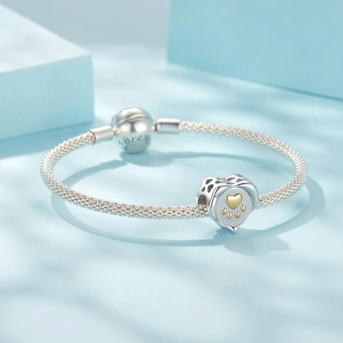 Golden Paw Print Heart Charm